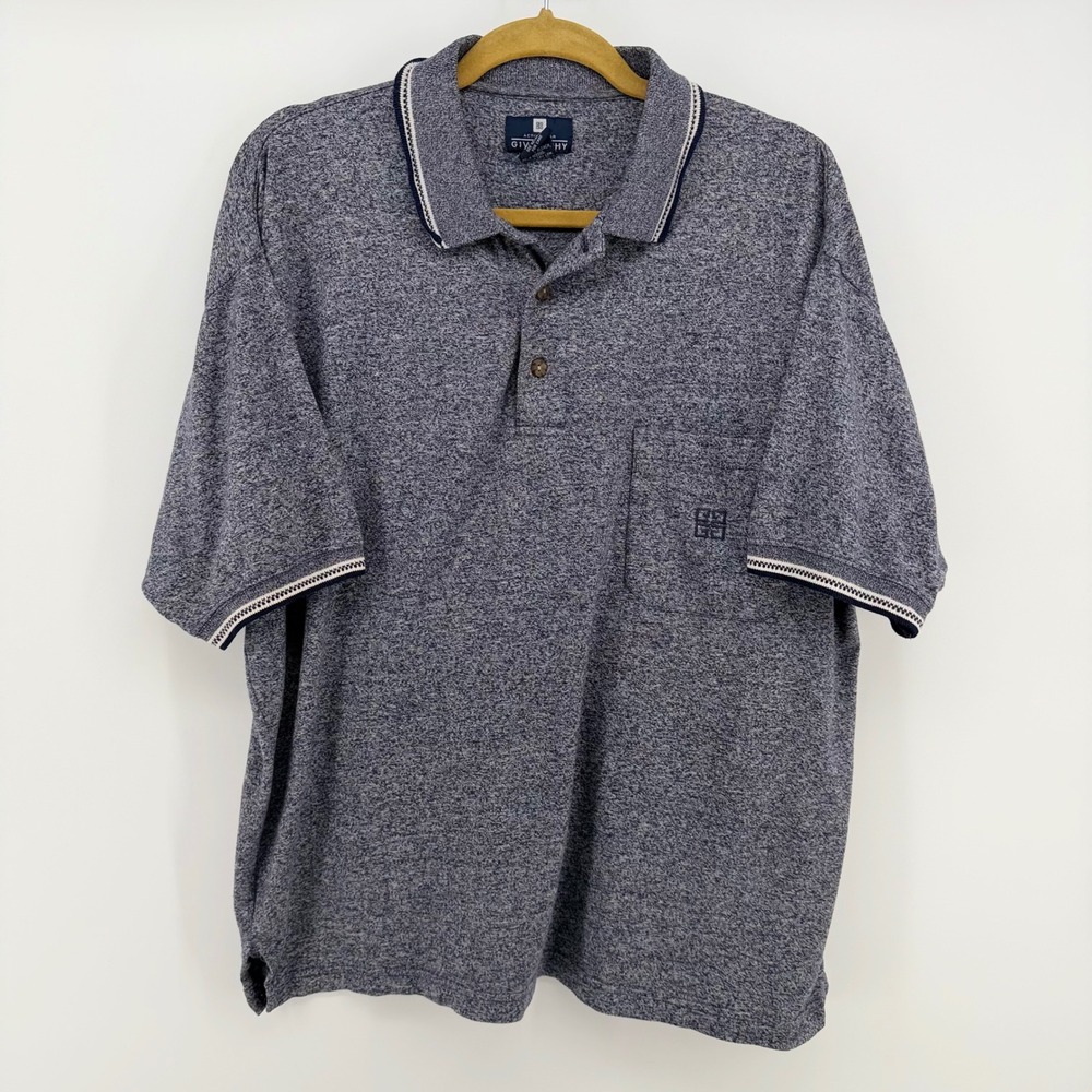 Vintage Givenchy Activewear Polo Shirt Mens Large Heather Navy‎ Embroidered